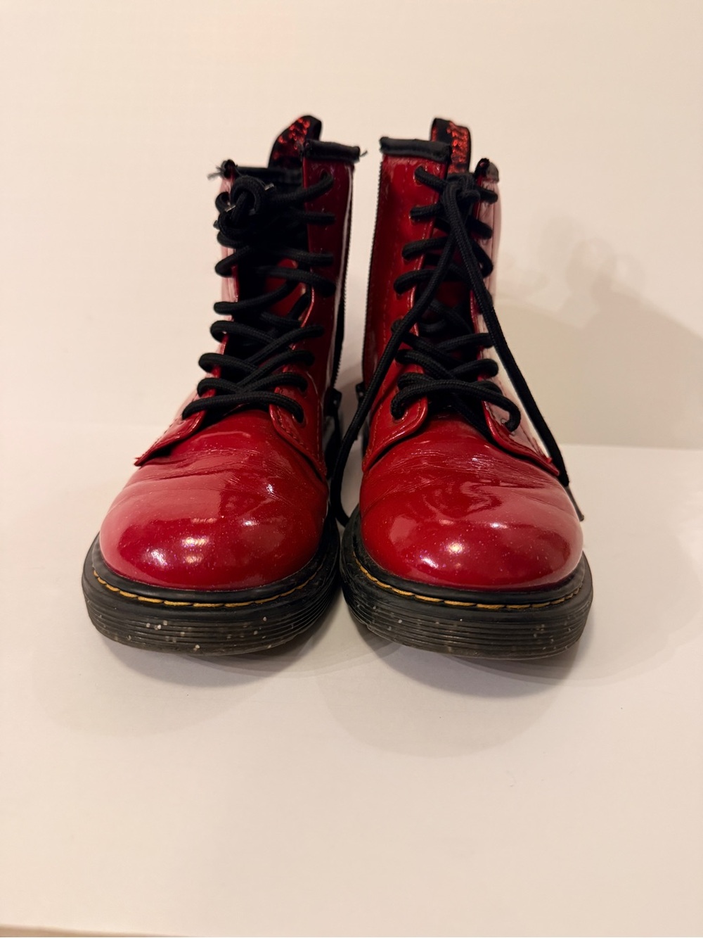 Dr. Martens Kids Patent Red Lace-Up Combat Boots